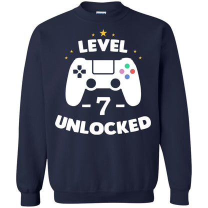 Level 7 Unlocked Gamer Seventh Birthday Party Shirt Navy