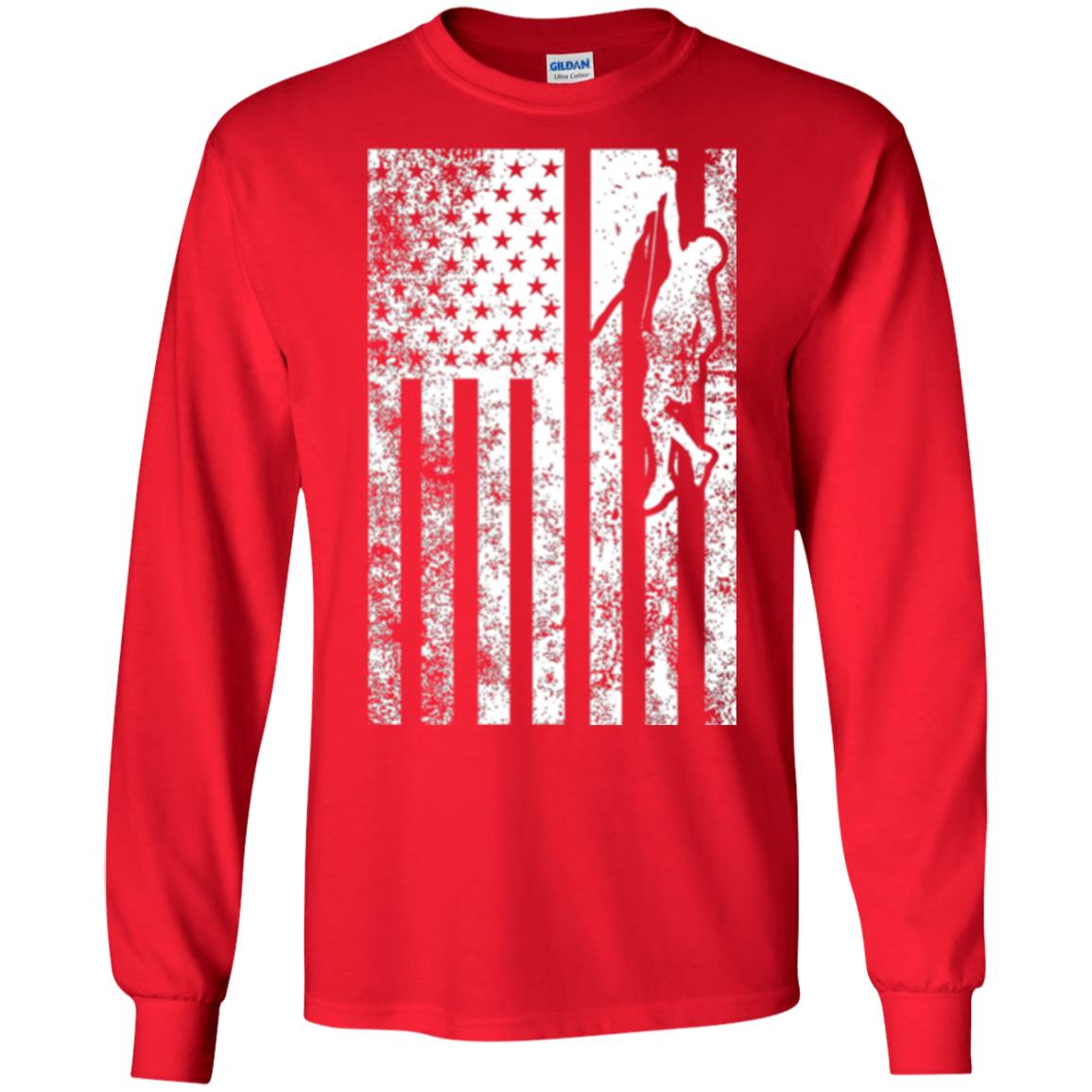 Rock Climbing T Shirt - Rock Climbing Flag Of United States T-shirt Red