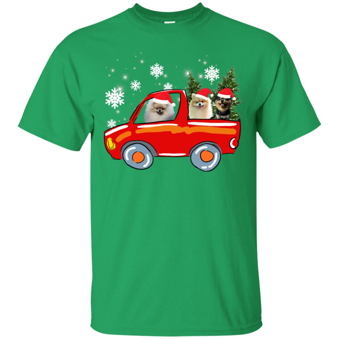 Pomeranians Dogs On Car Merry Christmas Gift Shirt Irish Green