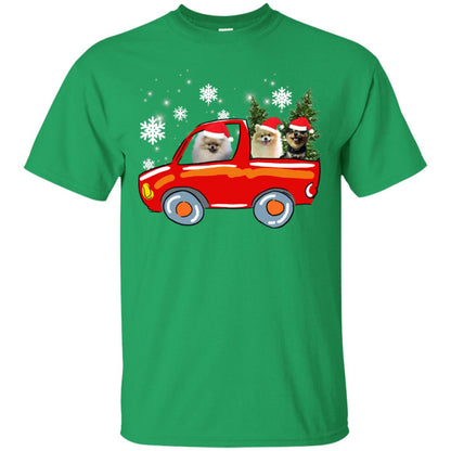 Pomeranians Dogs On Car Merry Christmas Gift Shirt Irish Green
