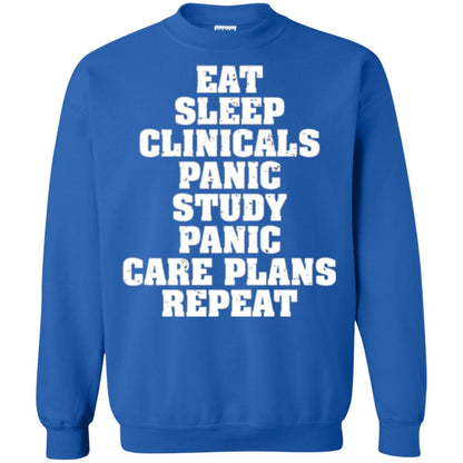 Funny Nursing Student T-shirt Eat Sleep Clinicals Panic Royal