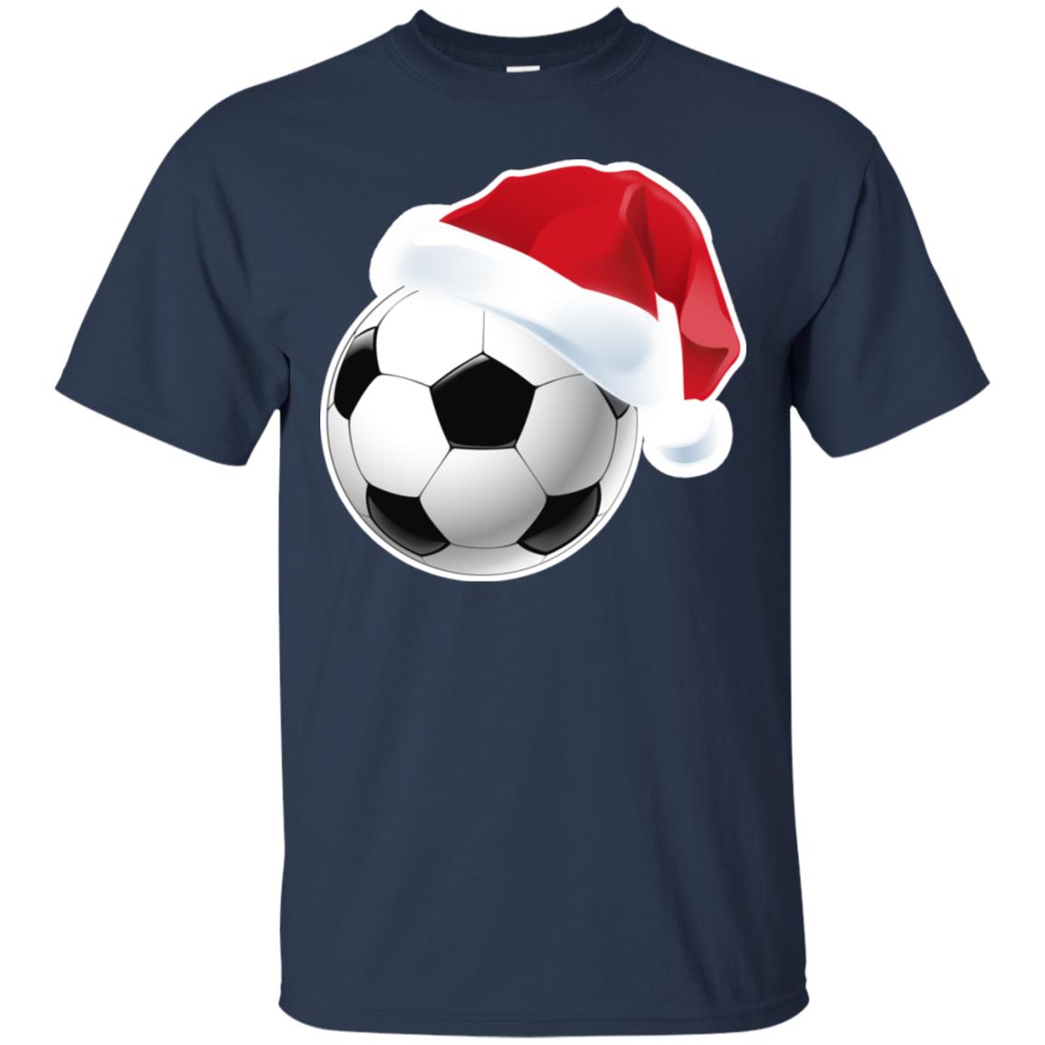 Soccer With Santa Claus Hat X-mas Shirt For Soccer Lovers Navy