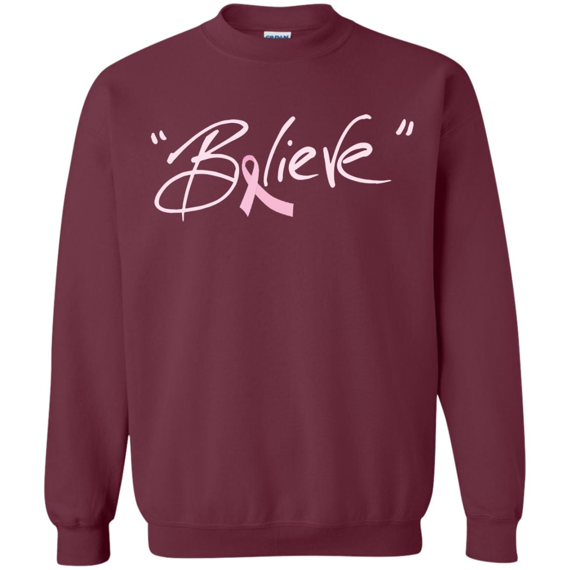 Breast Cancer Awareness Shirt Pink Ribbon Believe Maroon