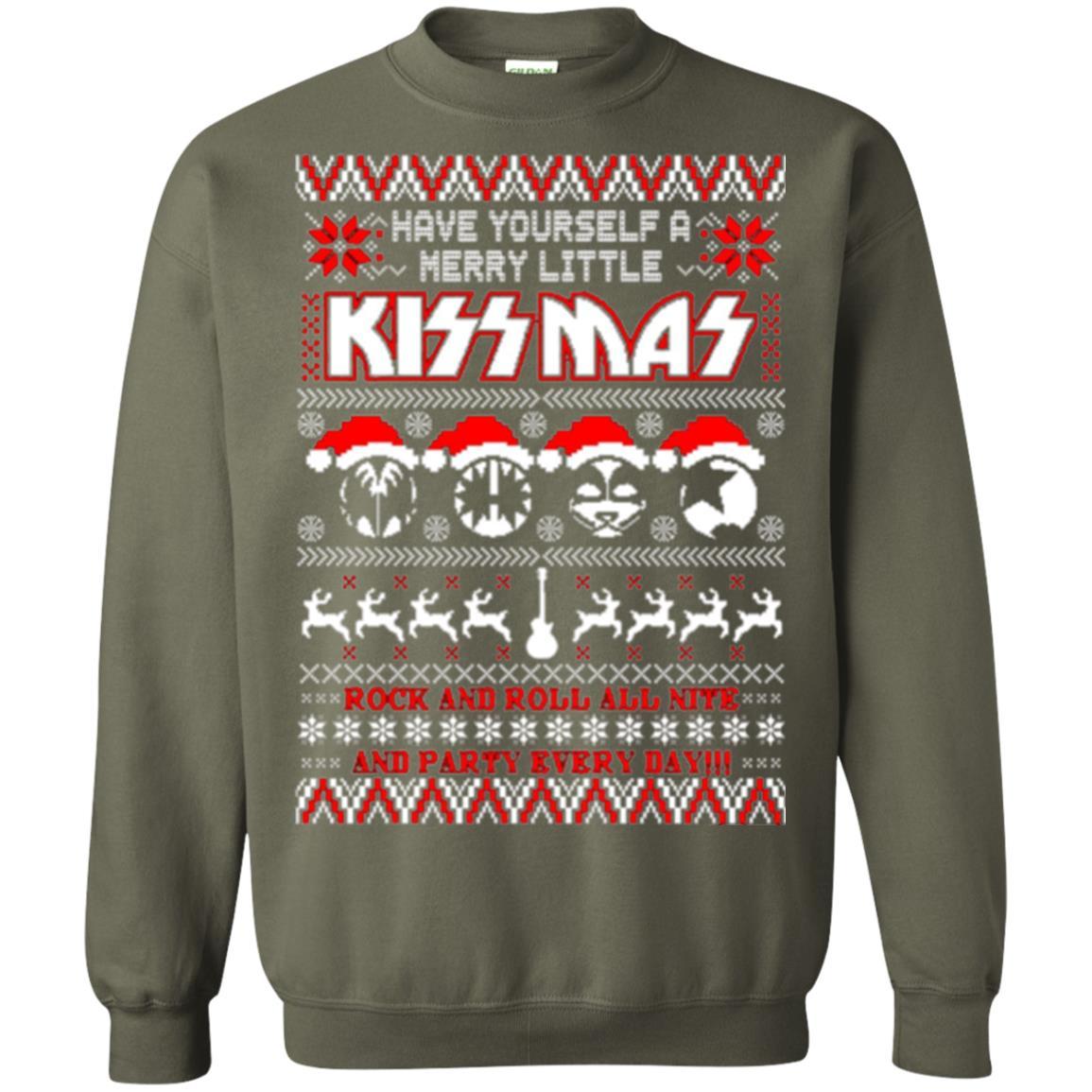 Christmas T-shirt Have Yourself A Merry Little Kissmas Military Green