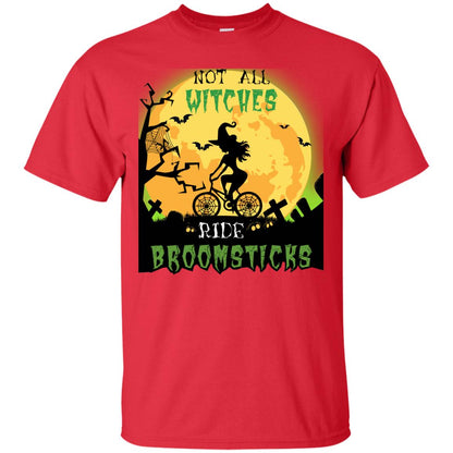 Not All Witches Ride Broomsticks Witches Ride A Bicycle Funny Halloween Shirt Red