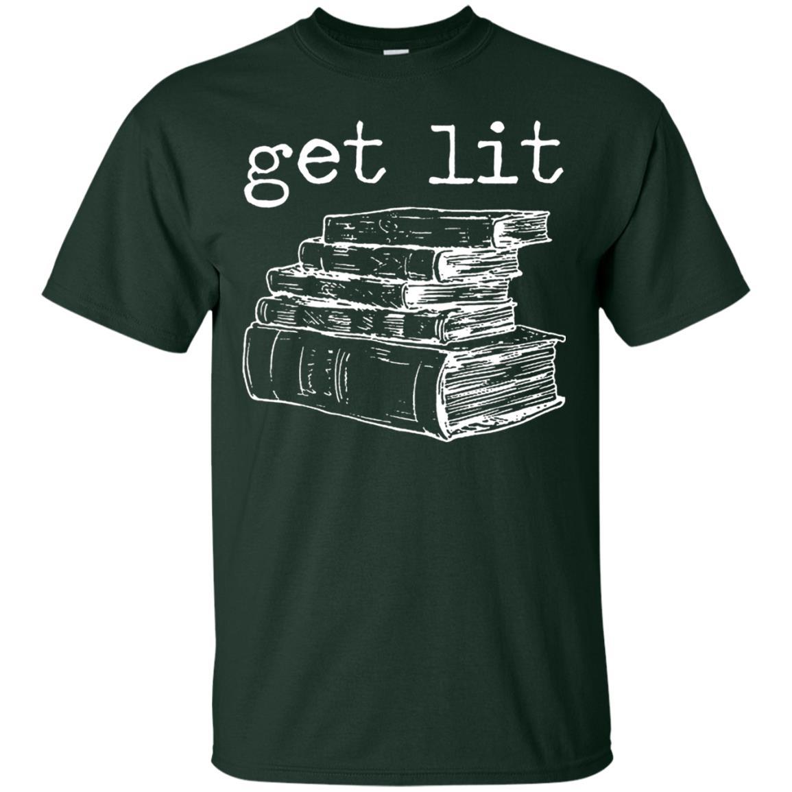 Merry Christmas T-shirt Get Lit Design With Books Forest Green