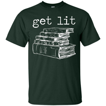 Merry Christmas T-shirt Get Lit Design With Books Forest Green