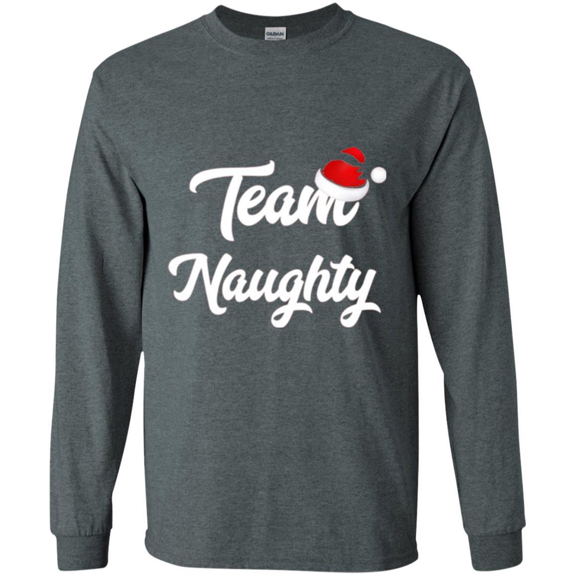 Christmas T-shirt Team Naughty Nice Santa Hat T-shirt Dark Heather