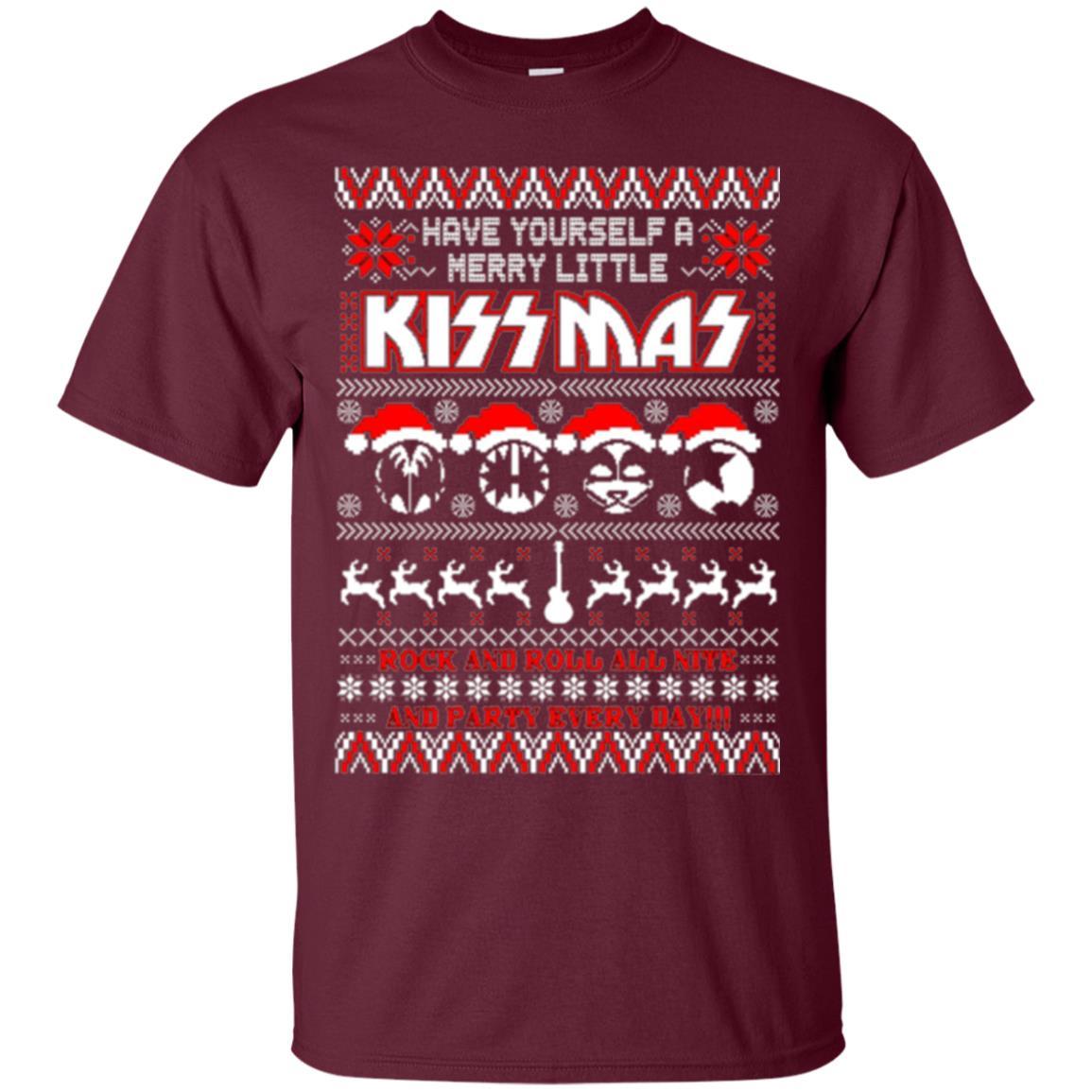 Christmas T-shirt Have Yourself A Merry Little Kissmas Maroon