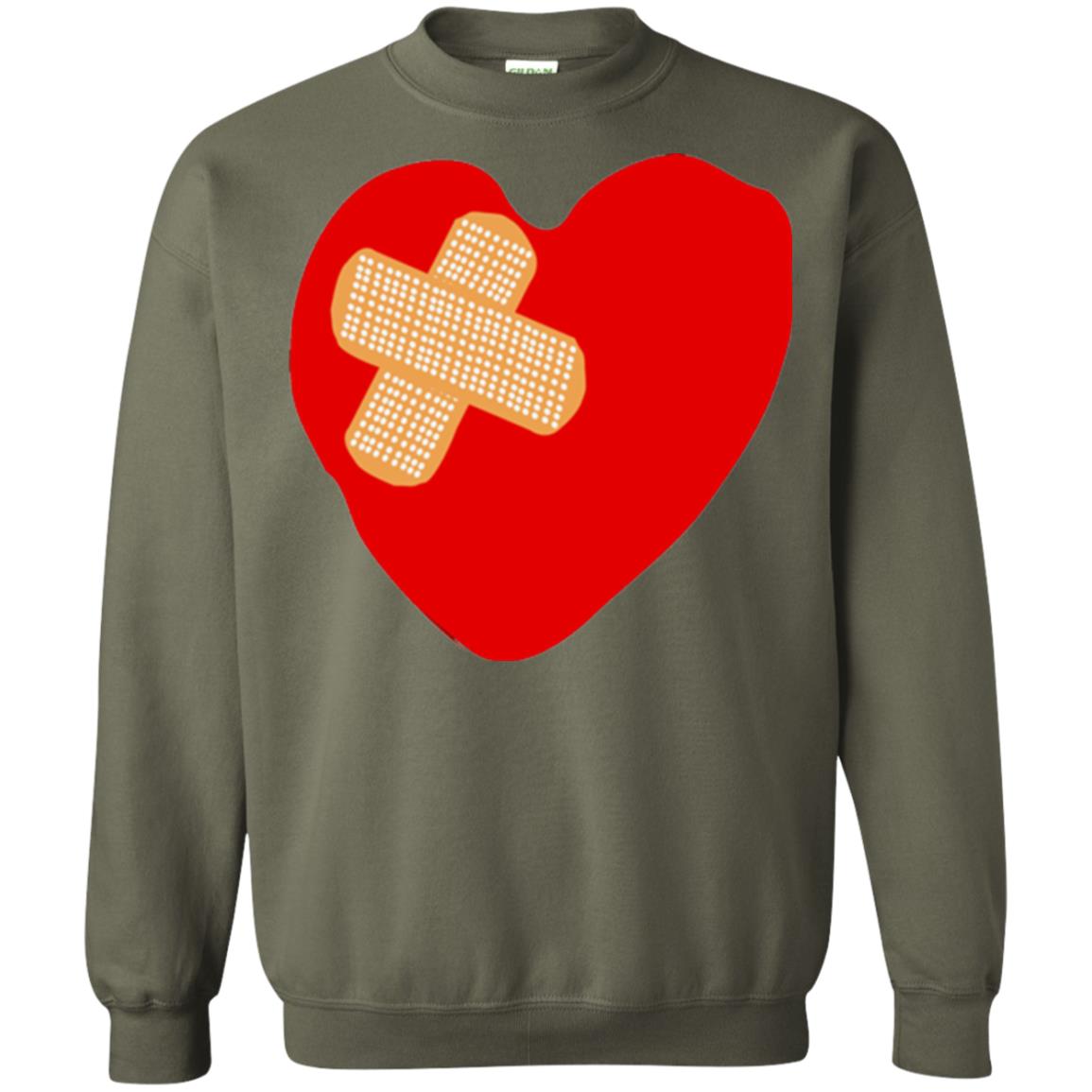 Funny Patched Up Heart Graphic T-shirt Military Green