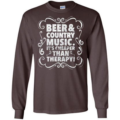 Beer Andcountry Music Its Cheaper Than Therapy Shirt Dark Chocolate