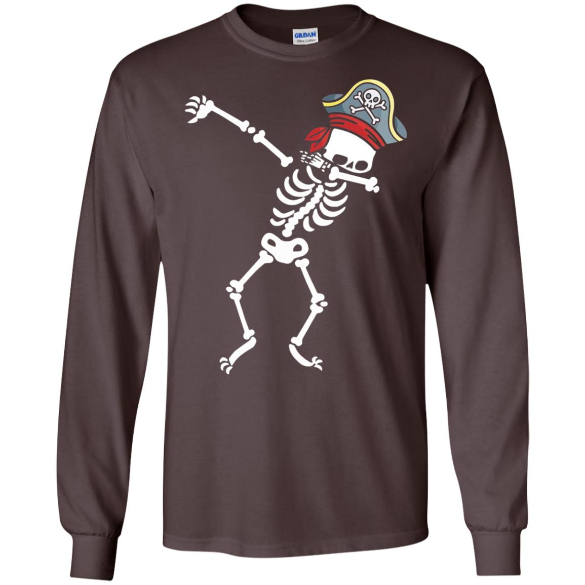 Dabbing Skeleton With Pirates Hat T-shirt Dark Chocolate