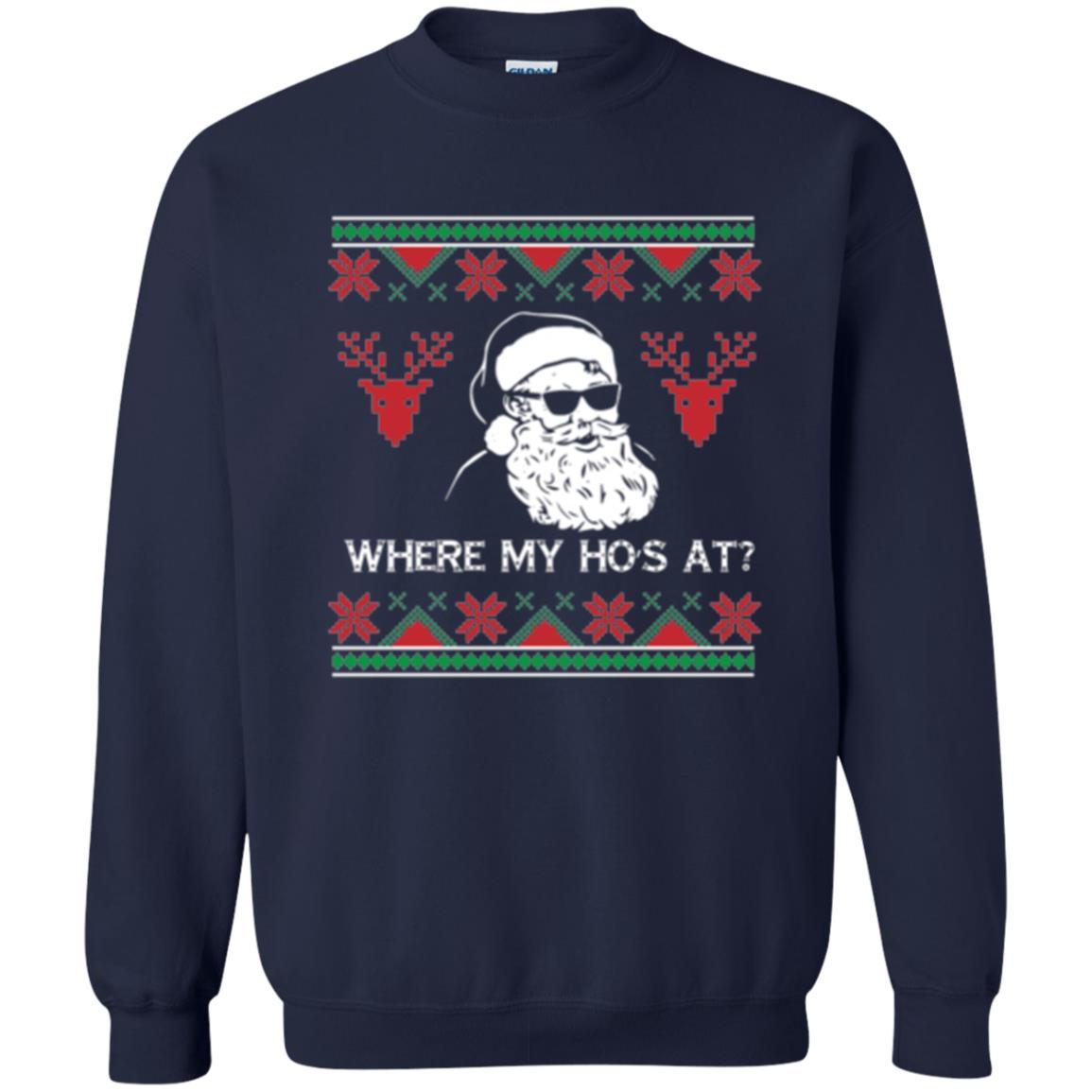 Christmas T-shirt Santa Claus Where My Hos At T-shirt Navy