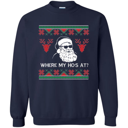 Christmas T-shirt Santa Claus Where My Hos At T-shirt Navy