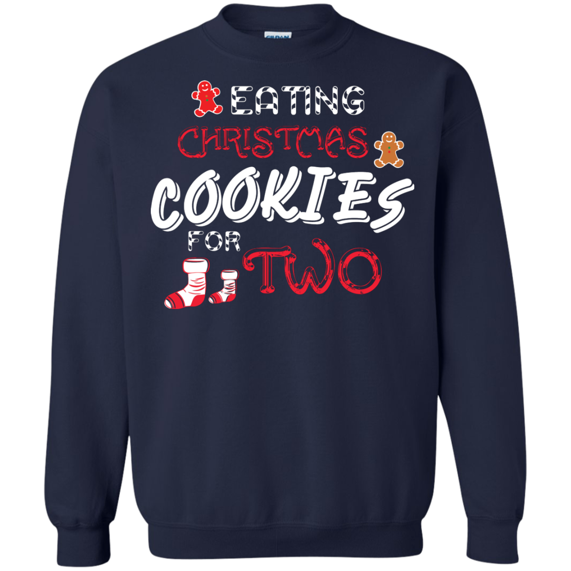 Christmas T-shirt Eating Christmas Cookies For Two Navy