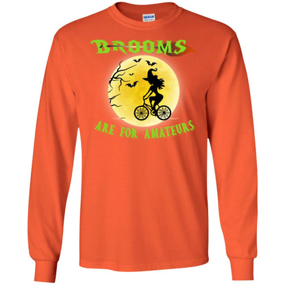 Brooms Are For Amateurs Witches Ride A Bicycle Funny Halloween Shirt Orange