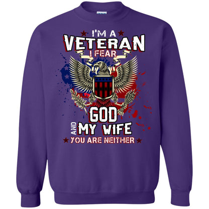 I'm A Veteran I Fear God And My Wife You Are Neither Shirt Purple