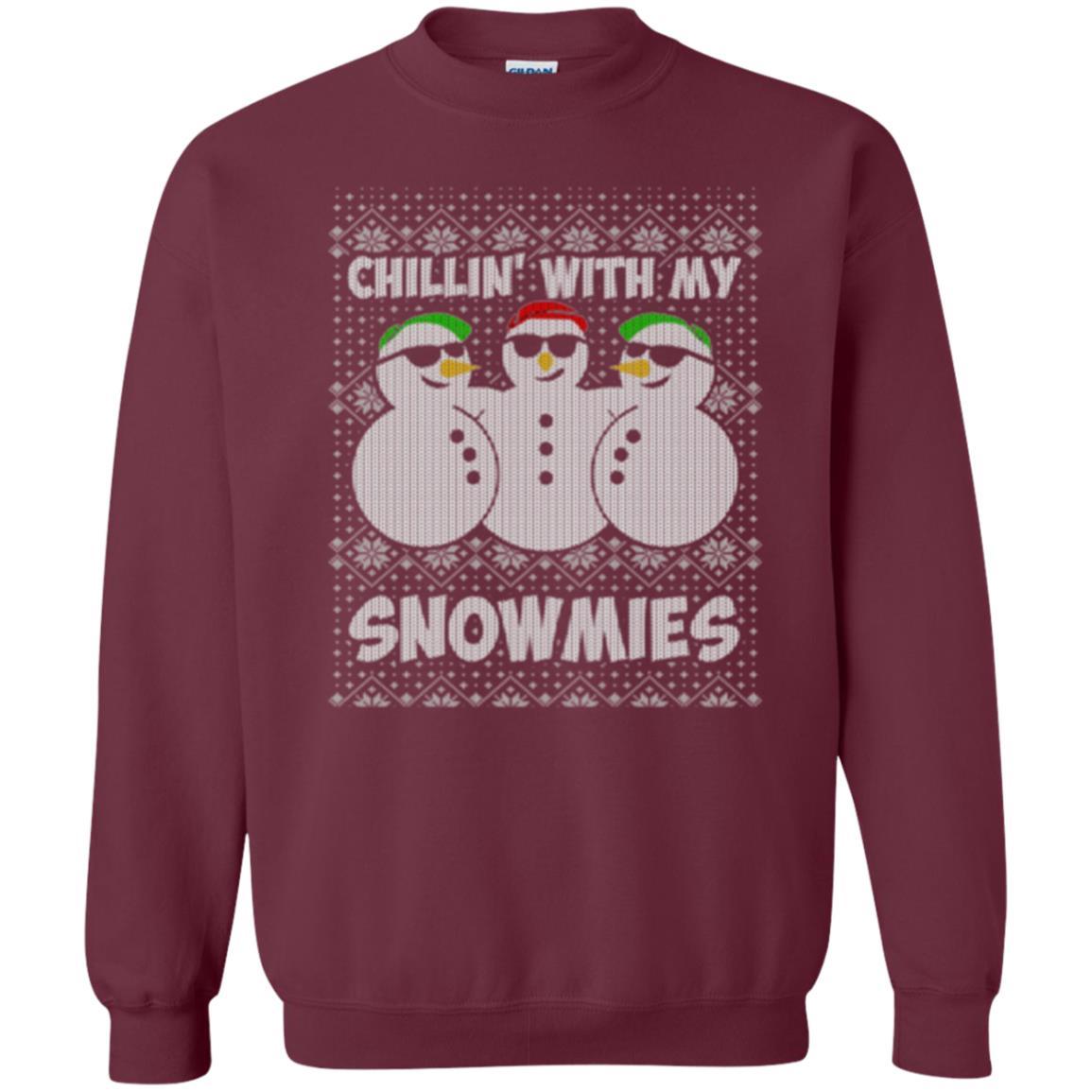 Christmas T-shirt Chillin With My Snowmies Maroon