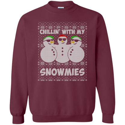 Christmas T-shirt Chillin With My Snowmies Maroon