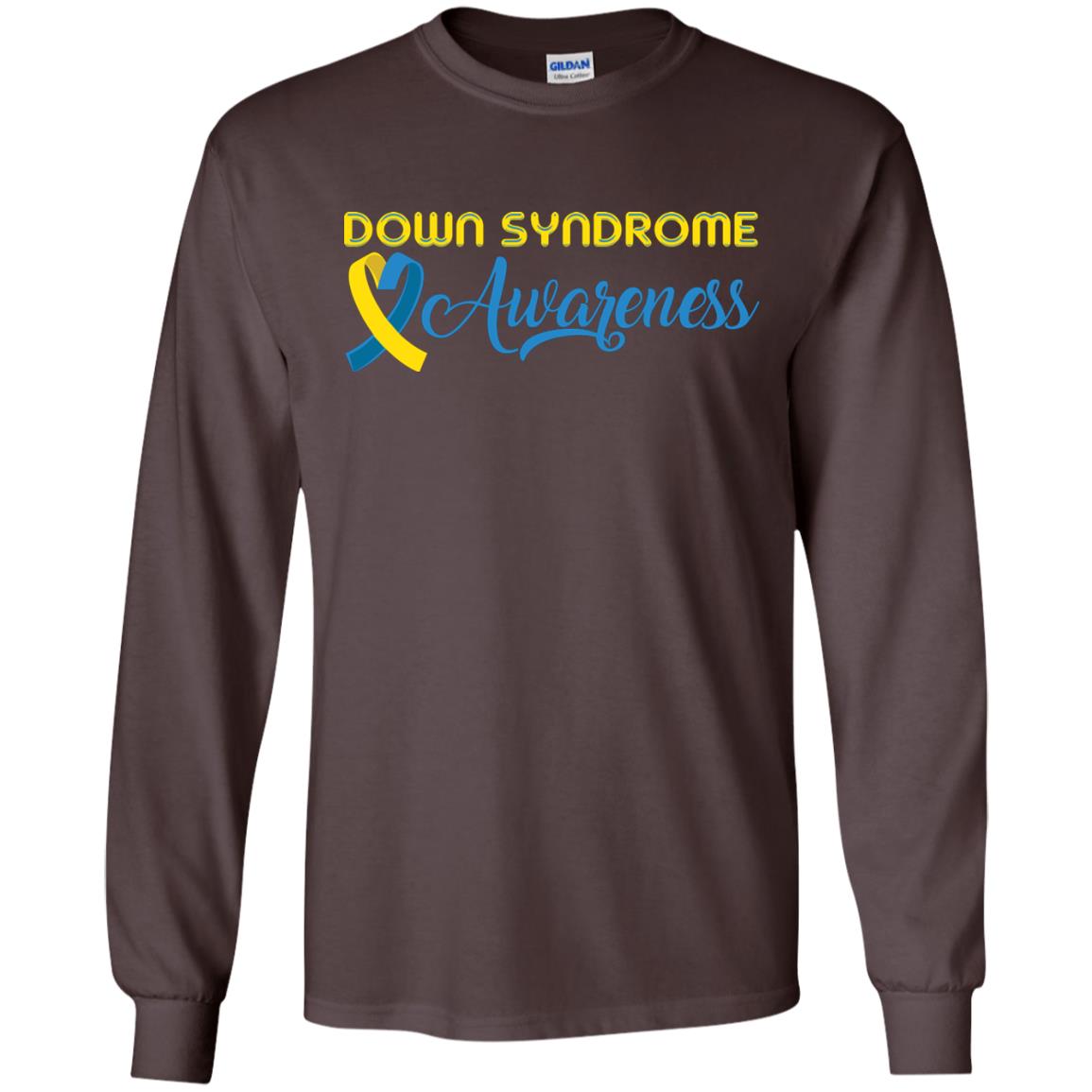 Yellow And Blue Ribbons Down Syndrome Awareness T-shirt Dark Chocolate