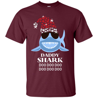 Daddy Shark With Santa Claus Hat Merry X-mas Family Shark Gift Shirt Maroon