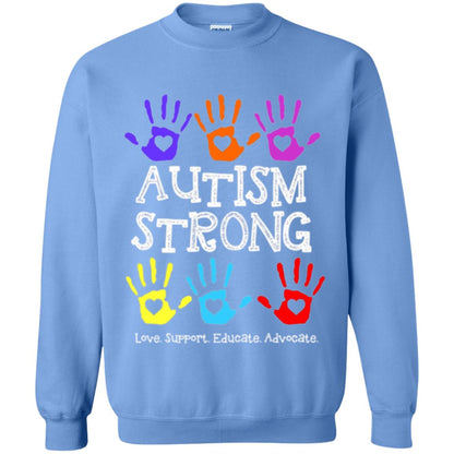 Autism Awareness T-shirt Autism Strong Love Support Educate Advocate Carolina Blue