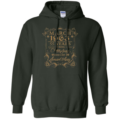 55th Birthday T-shirt March 1963 55 Years Of Being Classy Sassy Forest Green