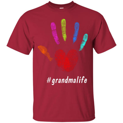 Grandma Life Fingerprint Heart Hand Grandmom Grandmother Shirt Cardinal