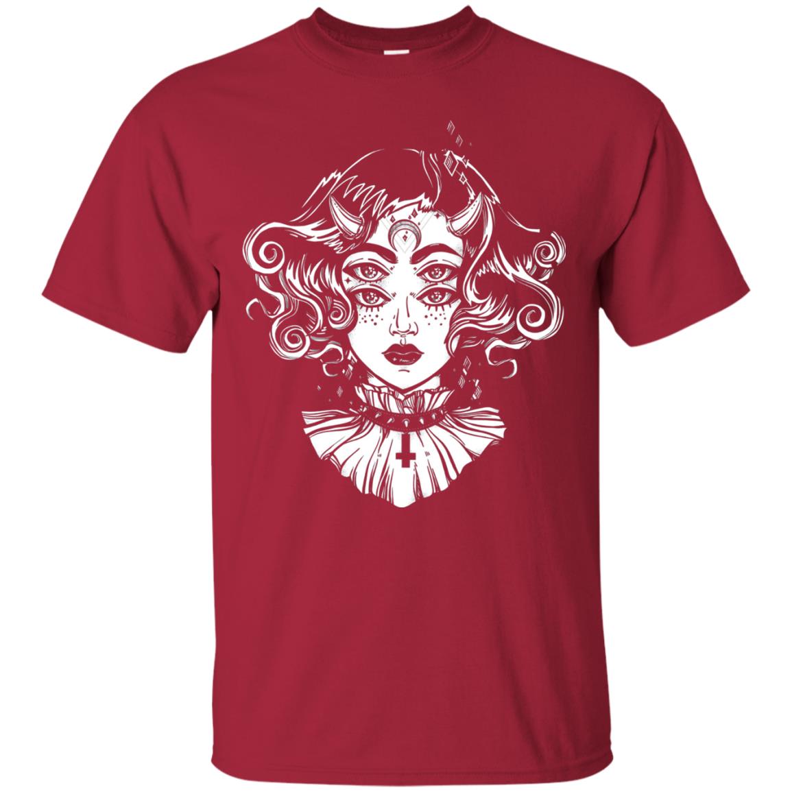 Horned Devil Girl Tshirt Satanic Halloween Glitch Goth Cardinal