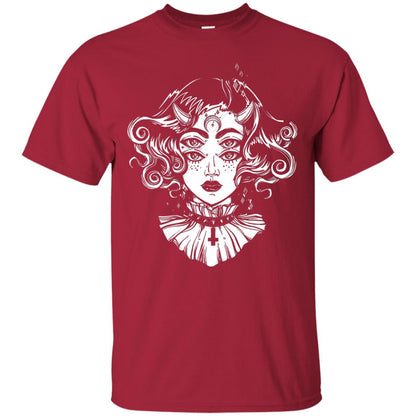 Horned Devil Girl Tshirt Satanic Halloween Glitch Goth Cardinal