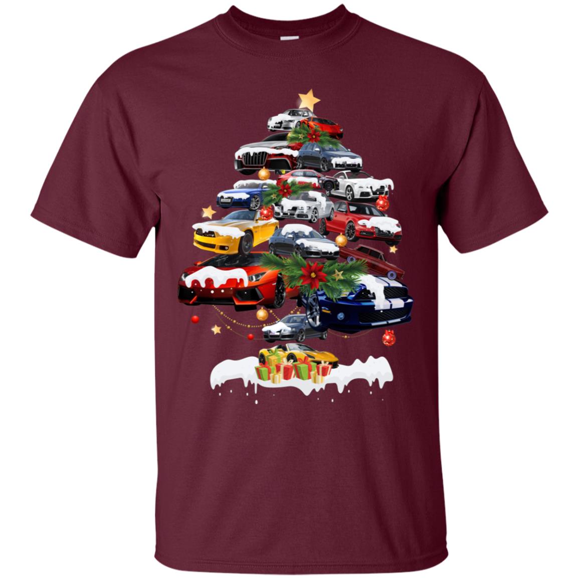 Cars Christmas Tree X-mas Gift Shirt For Mens Or Womens Maroon
