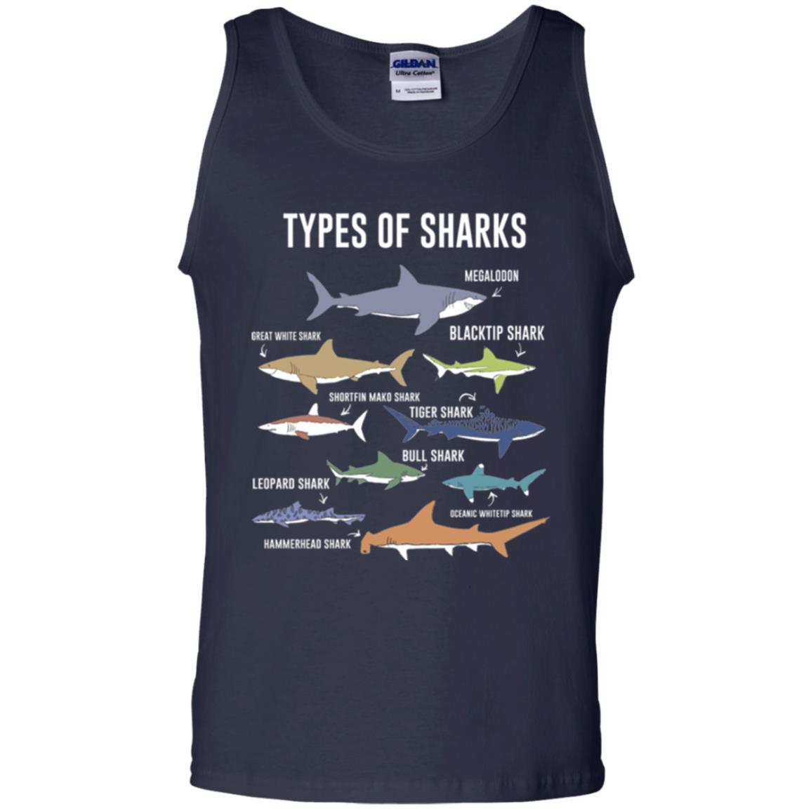 Shark Lover T-shirt 9 Types Of Sharks Ocean Navy