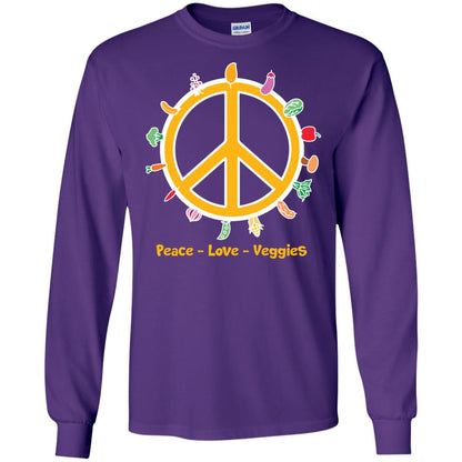 Vegetarian T-shirt Peace Love Veggies Purple