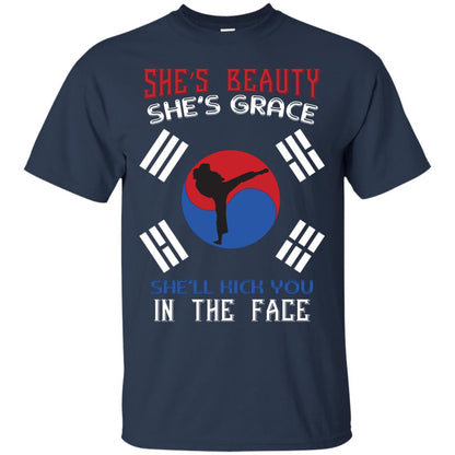 She’s Beauty She’s Grace She’ll Kick You In The Face Taekwondo T-shirt Navy