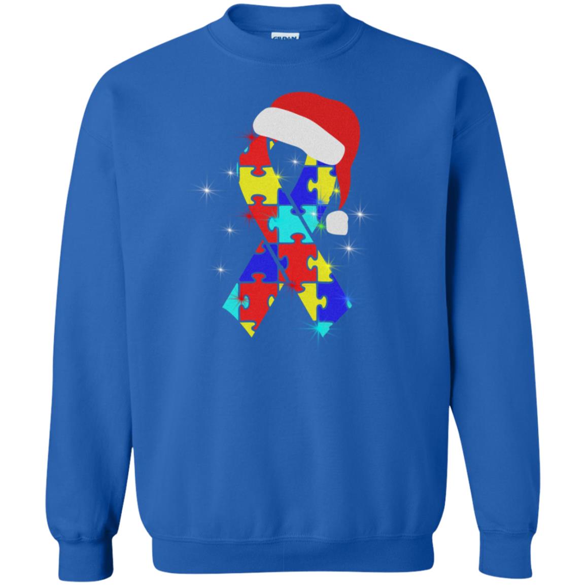 Autism Puzzle Ribbon Santa Hat X-mas Gift Shirt Royal