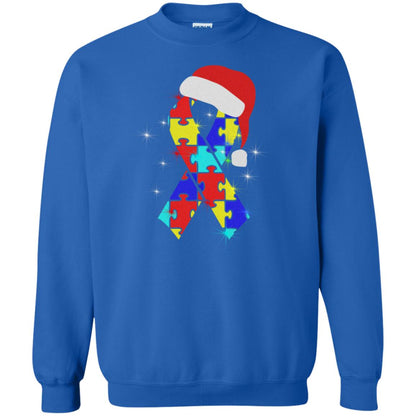 Autism Puzzle Ribbon Santa Hat X-mas Gift Shirt Royal