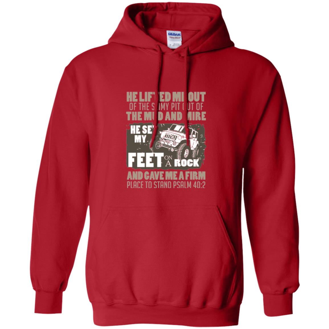 Christian T-shirt He Set My Feet On A Rock He Is My Jeep Red