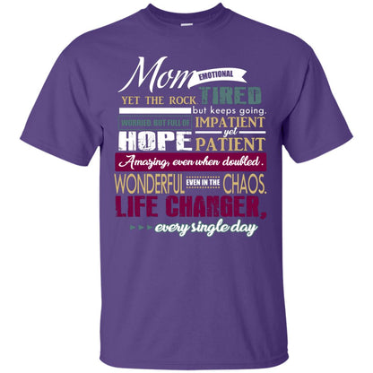 Mom Emotional Yet The Rock Tired But Keeps Going Worried But Full Of Impatient Yet Hpoe Patient Amazing Even When Doubled Mommy Shirt Purple