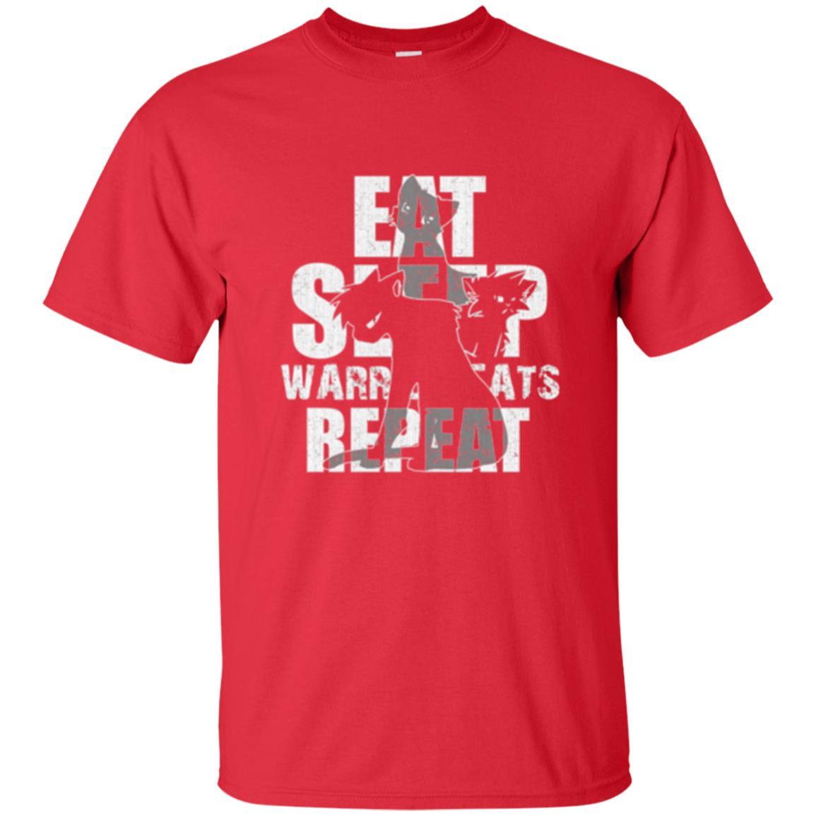 Cat Lover T-shirt Eat Sleep Warrior Cats Repeat Red