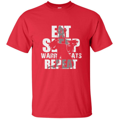 Cat Lover T-shirt Eat Sleep Warrior Cats Repeat Red