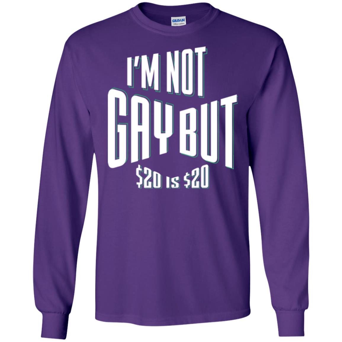 Funny Bi-curious Bachelor Humor Party T-shirt I'm Not Gay But $20 Is $20 Purple