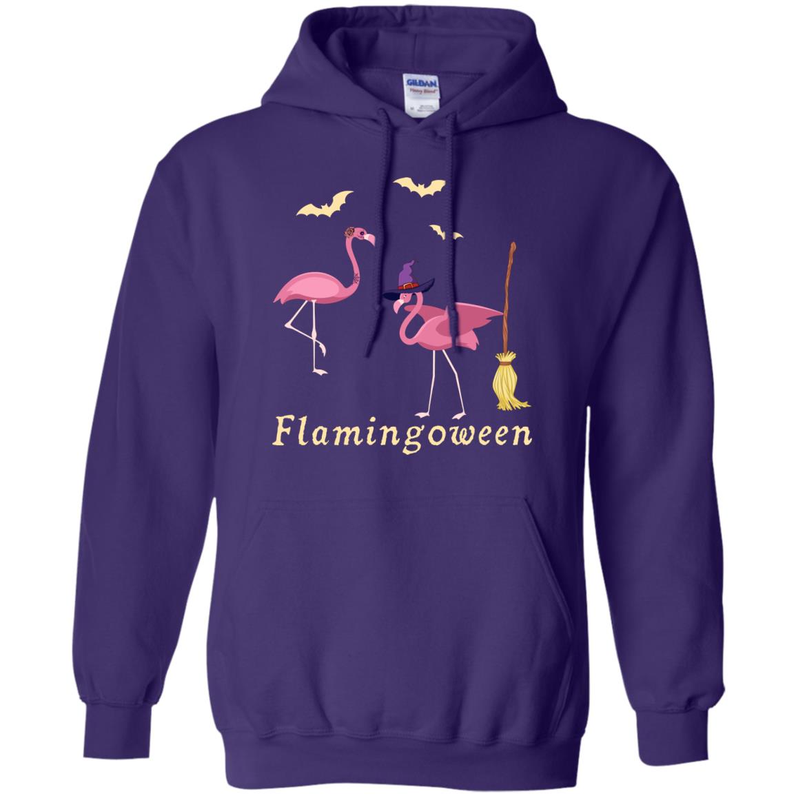 Flamingoween Flamingo Wicth Ride Stick Funny Quote On Haloween Gift Shirt Purple