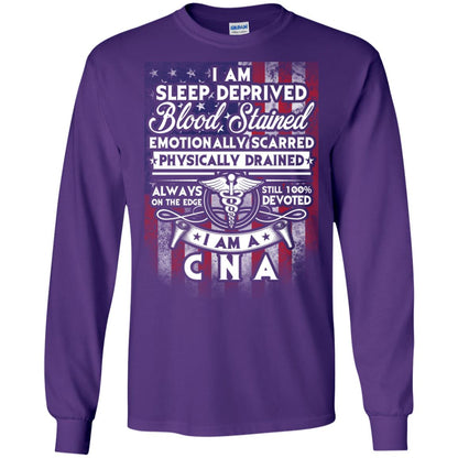 I Am Sleep Deprived Blood Stained I Am Cna Nurse T-shirt Purple