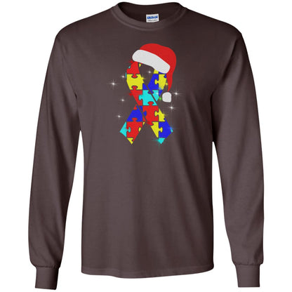 Autism Puzzle Ribbon Santa Hat X-mas Gift Shirt Dark Chocolate