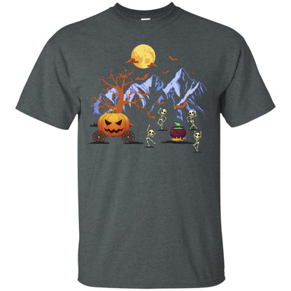 Dancing Skeleton With Pumpkin Funny Halloween Gift Shirt Dark Heather
