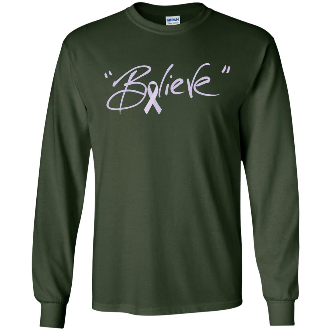 All Cancer Awareness Shirt Lavender Ribbon Believe Forest Green