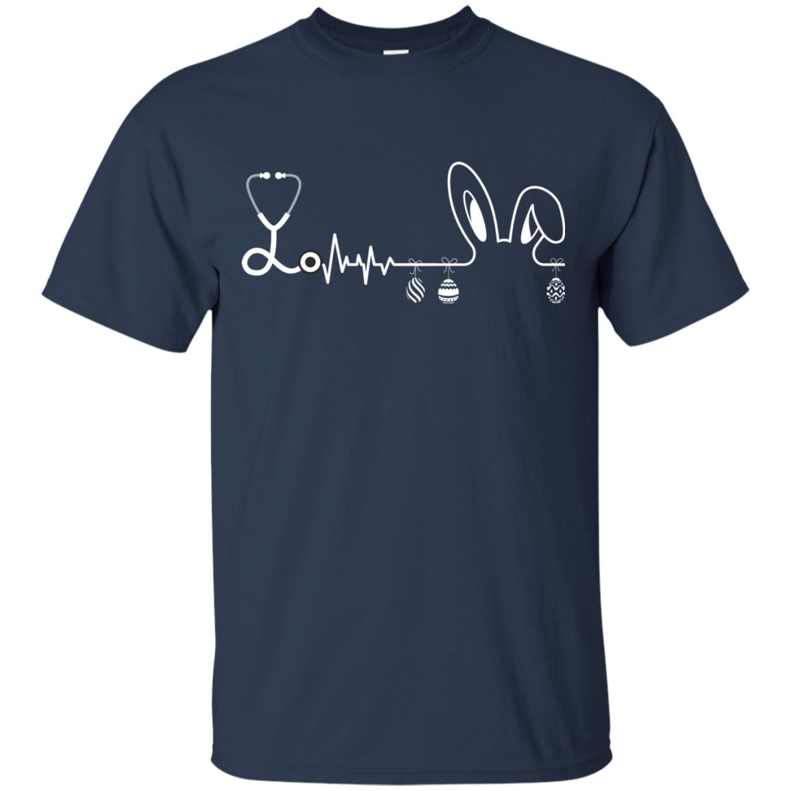 Easter Bunny Nurse Heartbeat T-shirt For Nursing Lover Navy