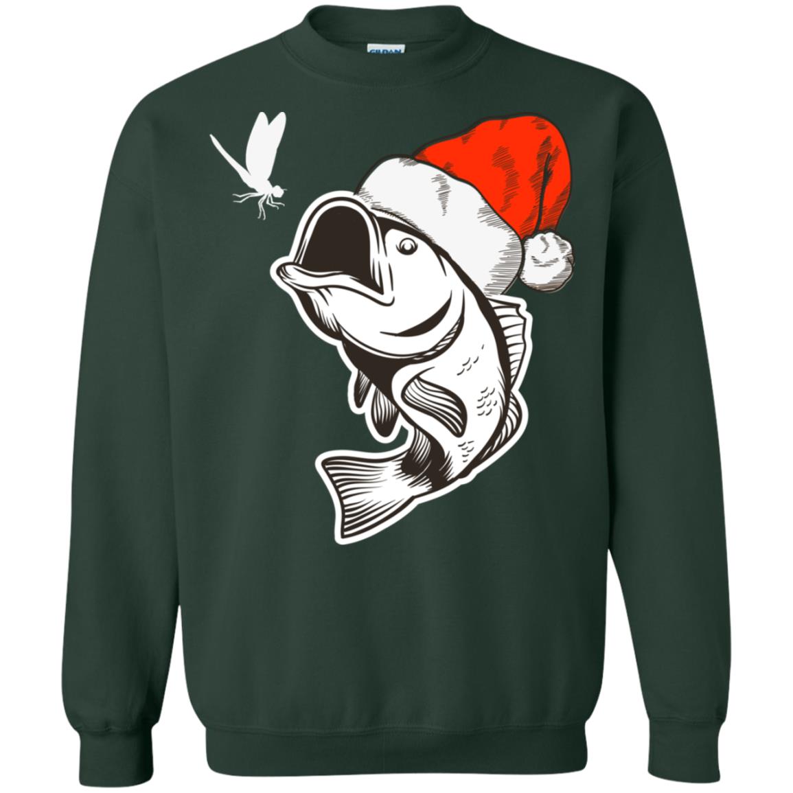 Bass Fishing Santa Hat Christmas Gift Shirt For Fishing Lovers Forest Green