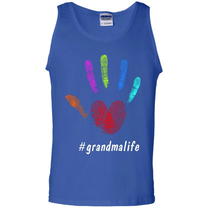 Grandma Life Fingerprint Heart Hand Grandmom Grandmother Shirt Royal