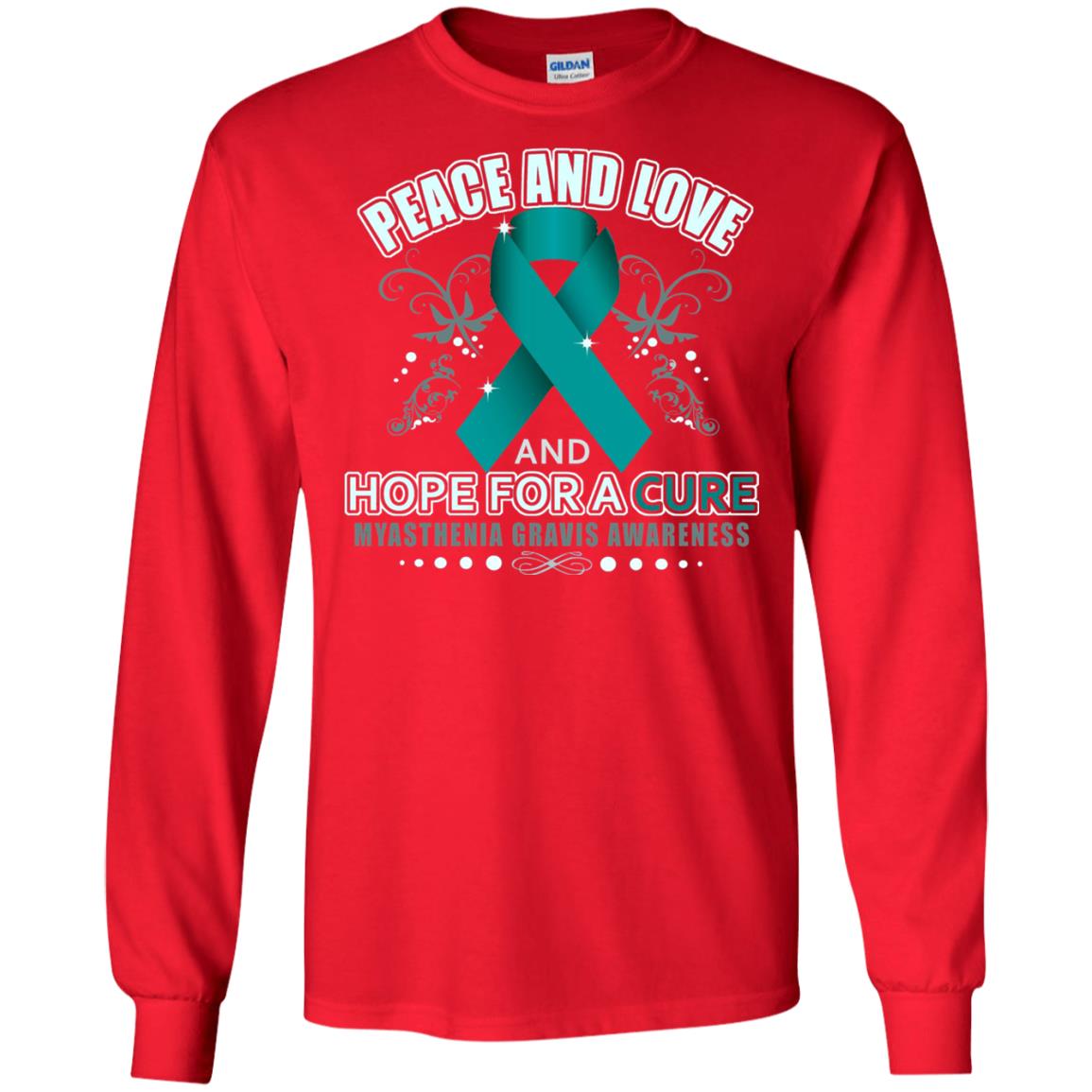 Myasthenia Gravis Awareness T-shirt Peace Love And Hope Red